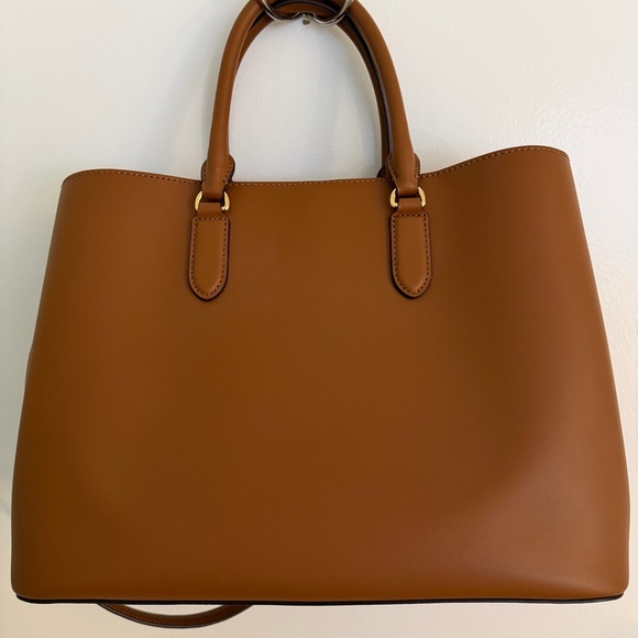 Lauren Ralph Lauren Dryden Marcy Large Satchel Cognac Leather Dust Bag - Picture 3 of 13